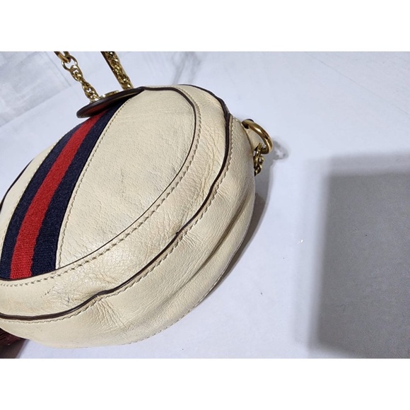 Authentic GUCCI Textured Calfskin Web Mini Ophidia Round Shoulder Bag Mystic Whi - Picture 14 of 16